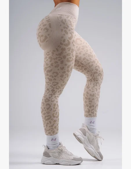 NEBBIA Compression push-up leggings with leopard pattern PRIMAL cream