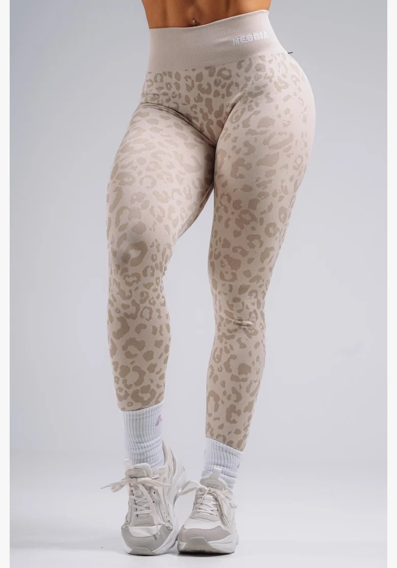 NEBBIA Compression push-up leggings with leopard pattern PRIMAL cream