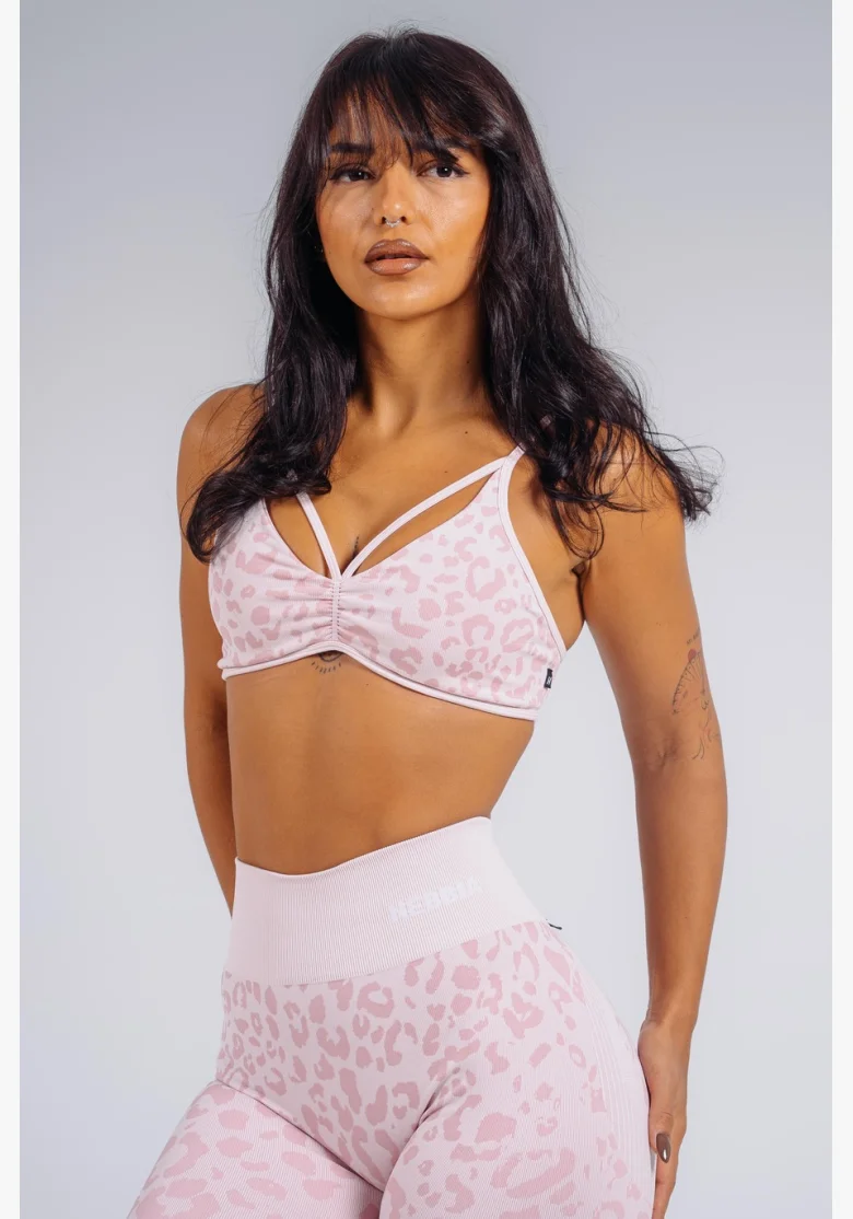 NEBBIA Medium support sports bra with leopard pattern PRIMAL pink