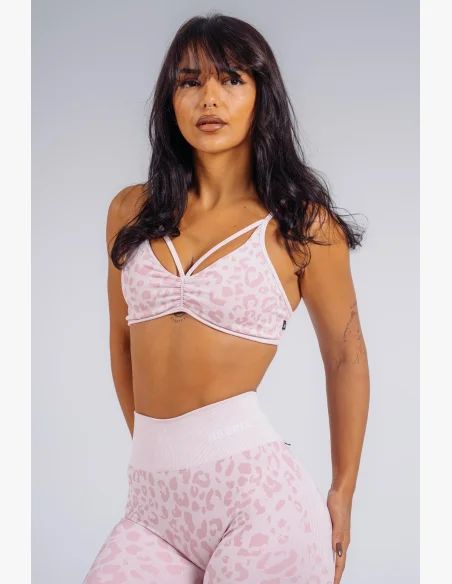 NEBBIA Medium support sports bra with leopard pattern PRIMAL pink
