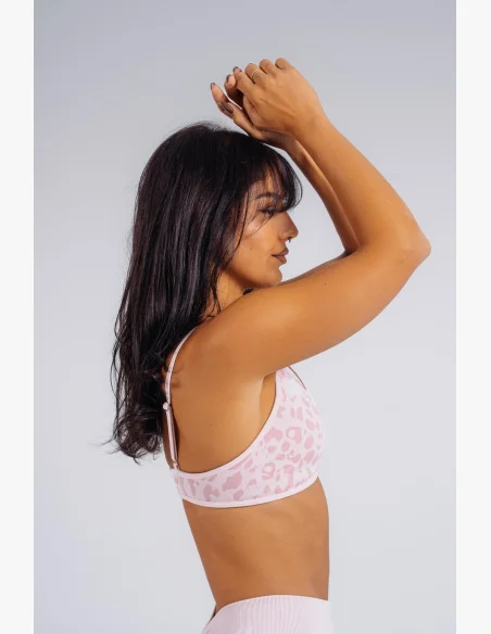 NEBBIA Medium support sports bra with leopard pattern PRIMAL pink