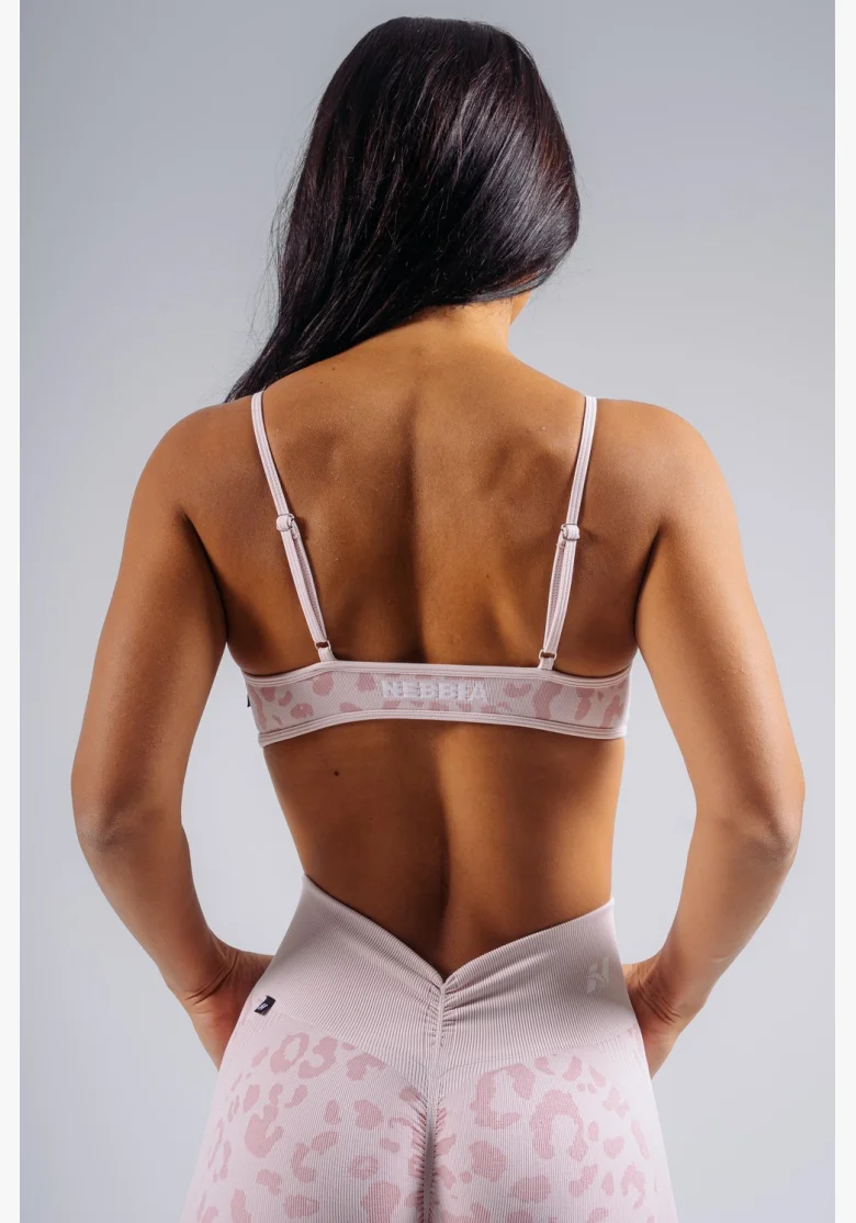 NEBBIA Medium support sports bra with leopard pattern PRIMAL pink