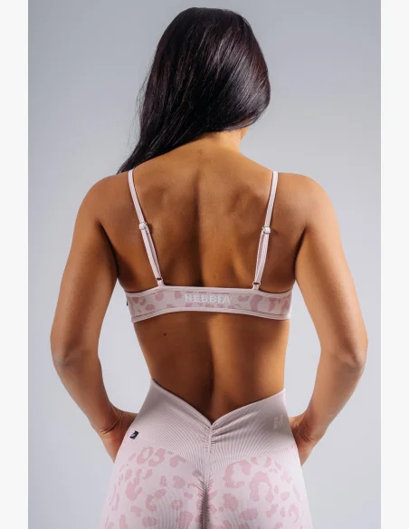 NEBBIA Medium support sports bra with leopard pattern PRIMAL pink