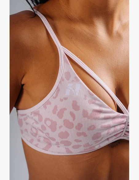 NEBBIA Medium support sports bra with leopard pattern PRIMAL pink