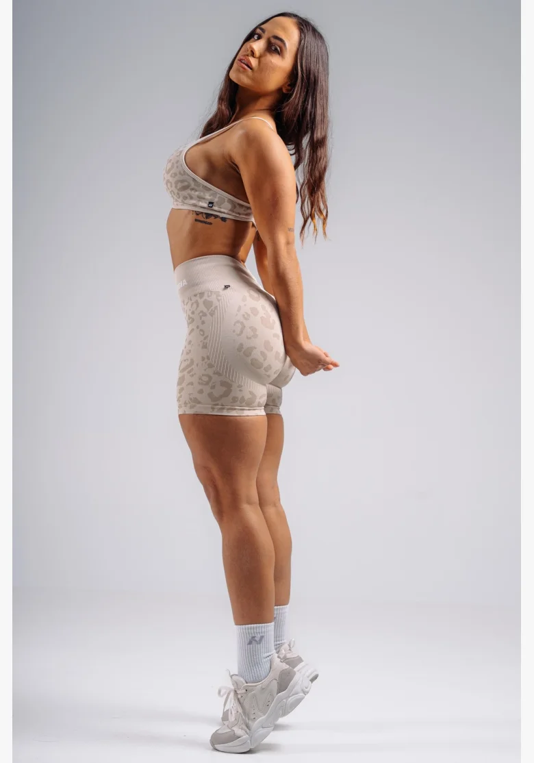 NEBBIA Compression push-up shorts with leopard pattern PRIMAL cream