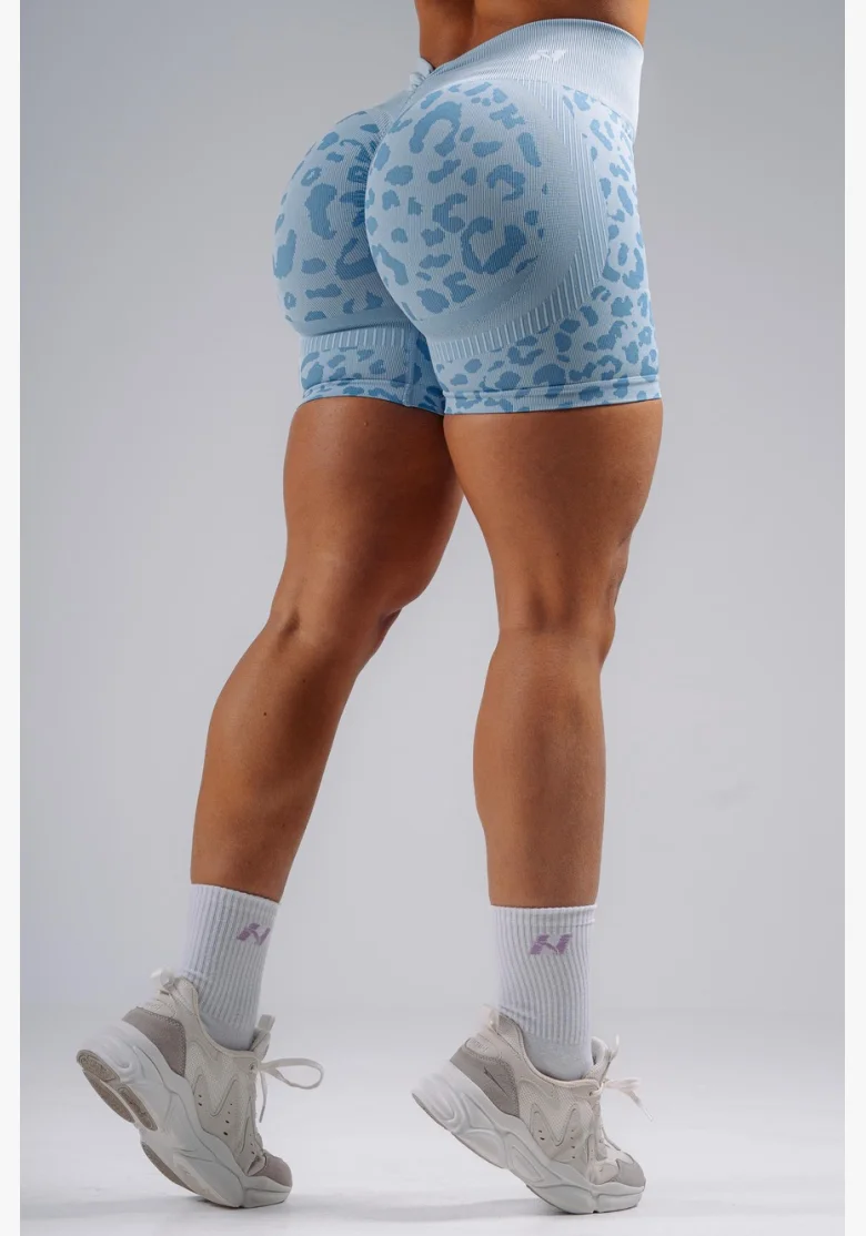 NEBBIA Compression push-up shorts with leopard pattern PRIMAL blue