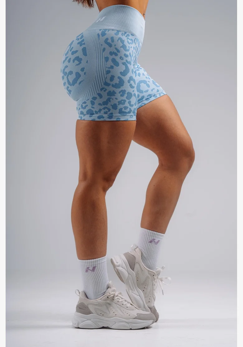 NEBBIA Compression push-up shorts with leopard pattern PRIMAL blue