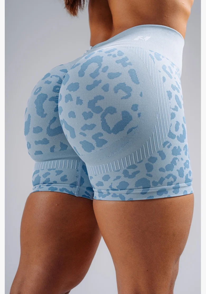 NEBBIA Compression push-up shorts with leopard pattern PRIMAL blue