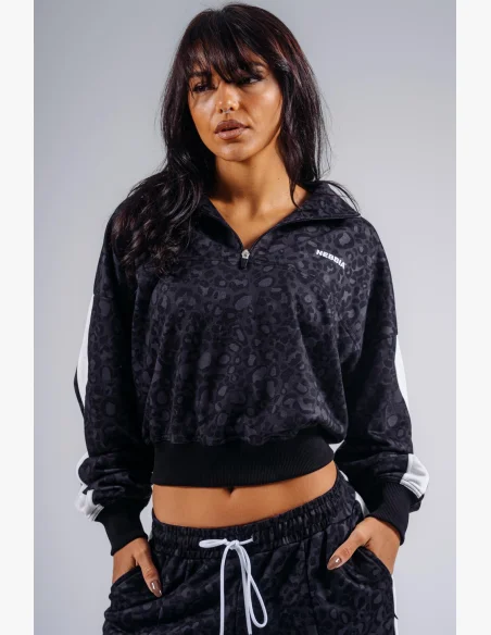 NEBBIA Half-zip sweatshirt with leopard pattern PRIMAL black