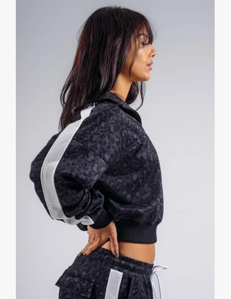 NEBBIA Half-zip sweatshirt with leopard pattern PRIMAL black