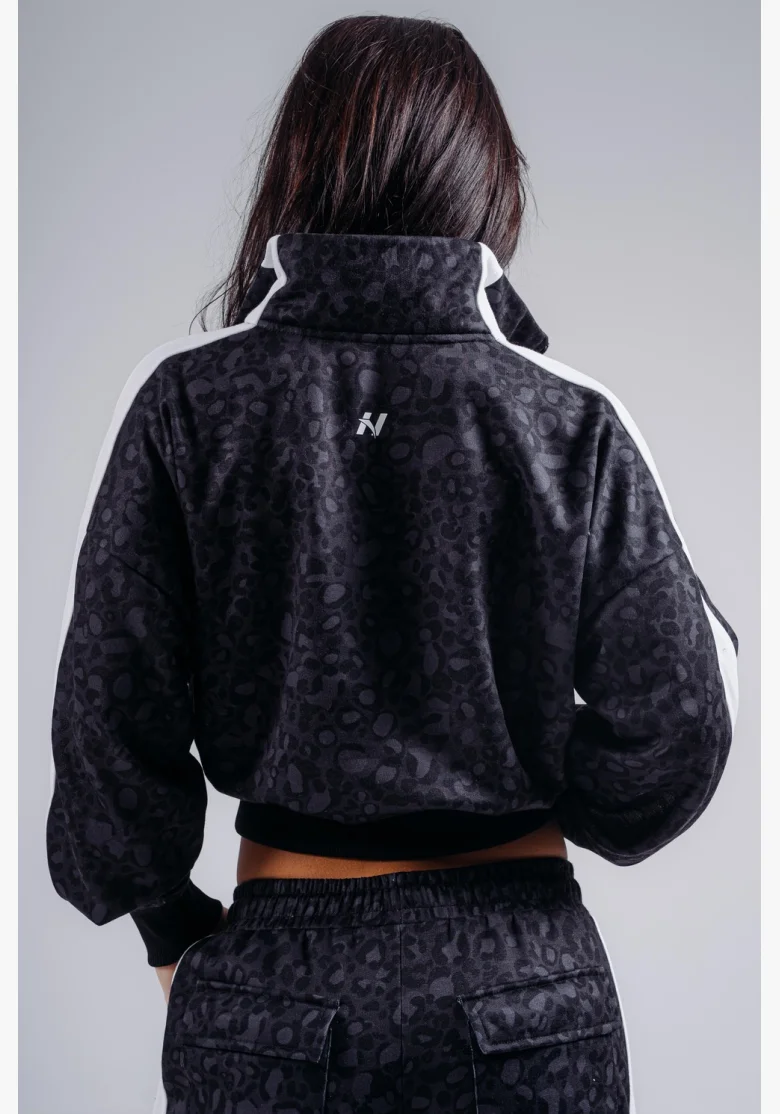 NEBBIA Half-zip sweatshirt with leopard pattern PRIMAL black