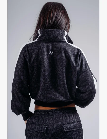 NEBBIA Half-zip sweatshirt with leopard pattern PRIMAL black
