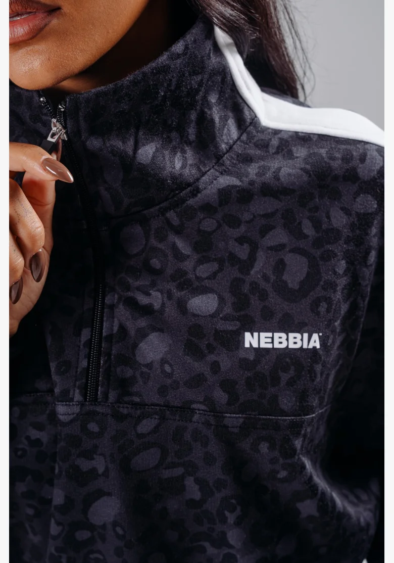 NEBBIA Half-zip sweatshirt with leopard pattern PRIMAL black