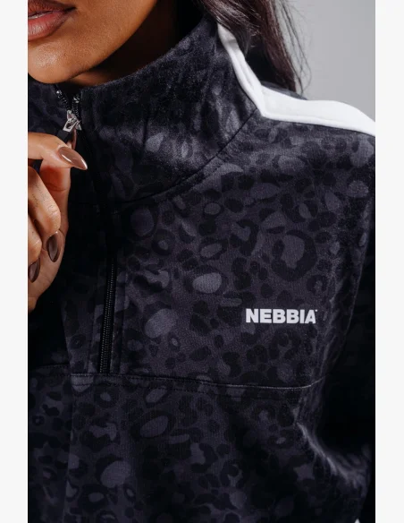 NEBBIA Half-zip sweatshirt with leopard pattern PRIMAL black