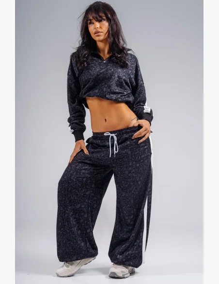 NEBBIA Half-zip sweatshirt with leopard pattern PRIMAL black