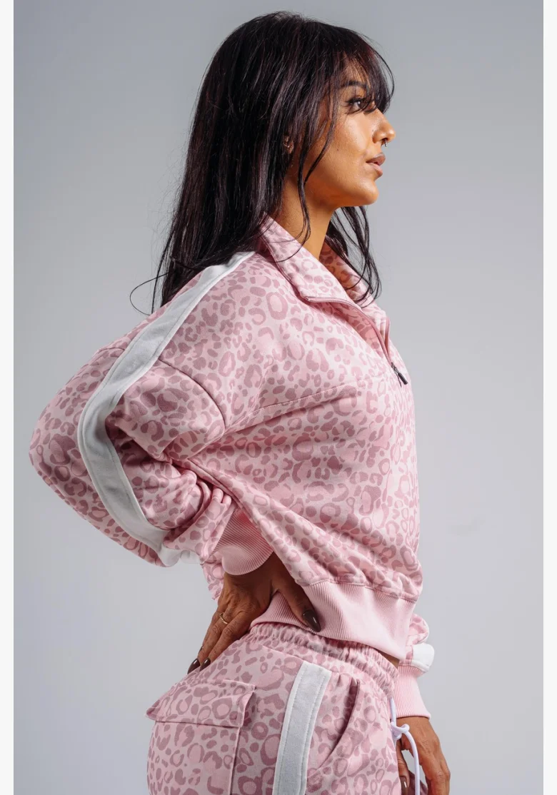 NEBBIA Half-zip sweatshirt with leopard pattern PRIMAL pink