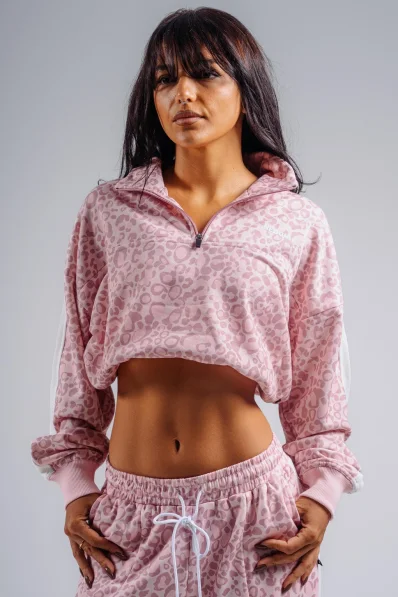NEBBIA Half-zip sweatshirt with leopard pattern PRIMAL pink