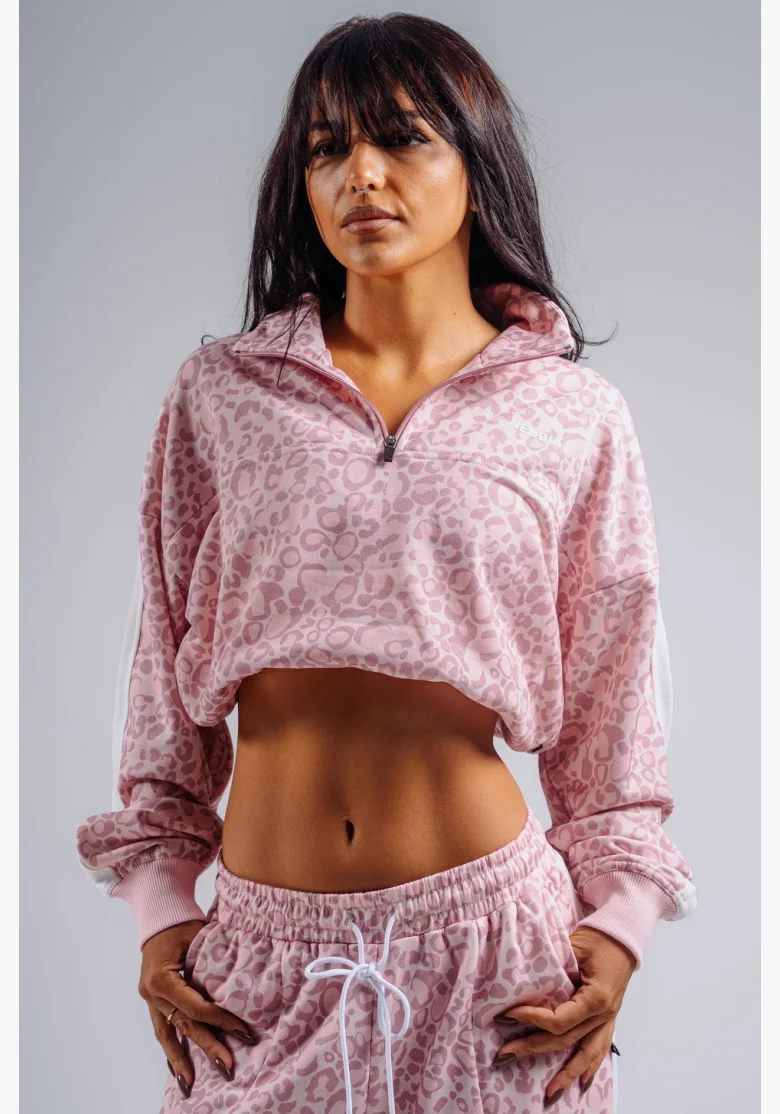 NEBBIA Half-zip sweatshirt with leopard pattern PRIMAL pink
