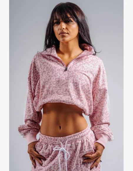 NEBBIA Half-zip sweatshirt with leopard pattern PRIMAL pink