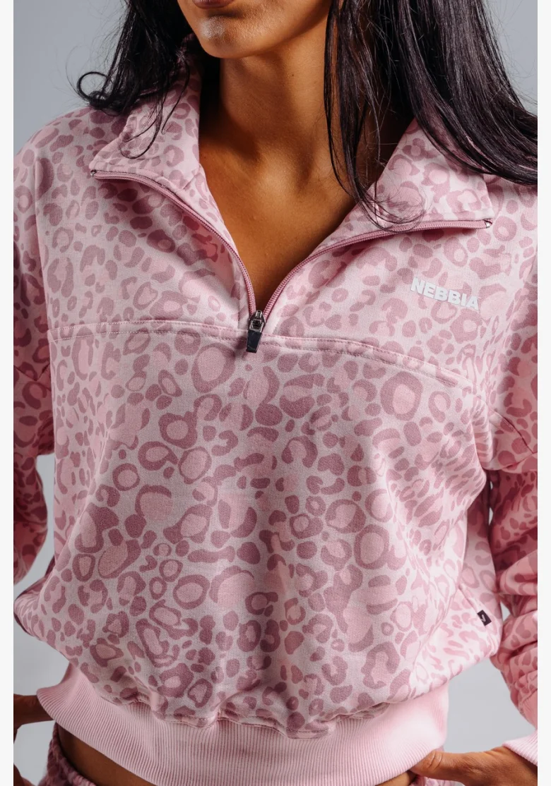 NEBBIA Half-zip sweatshirt with leopard pattern PRIMAL pink