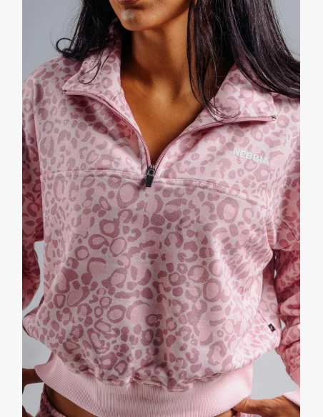 NEBBIA Half-zip sweatshirt with leopard pattern PRIMAL pink