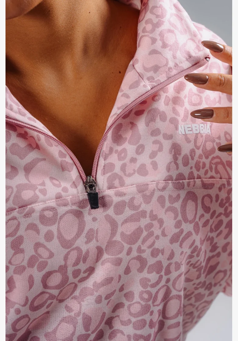 NEBBIA Half-zip sweatshirt with leopard pattern PRIMAL pink