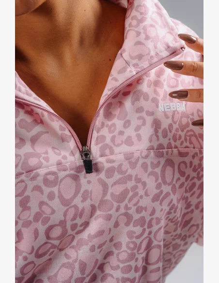 NEBBIA Half-zip sweatshirt with leopard pattern PRIMAL pink