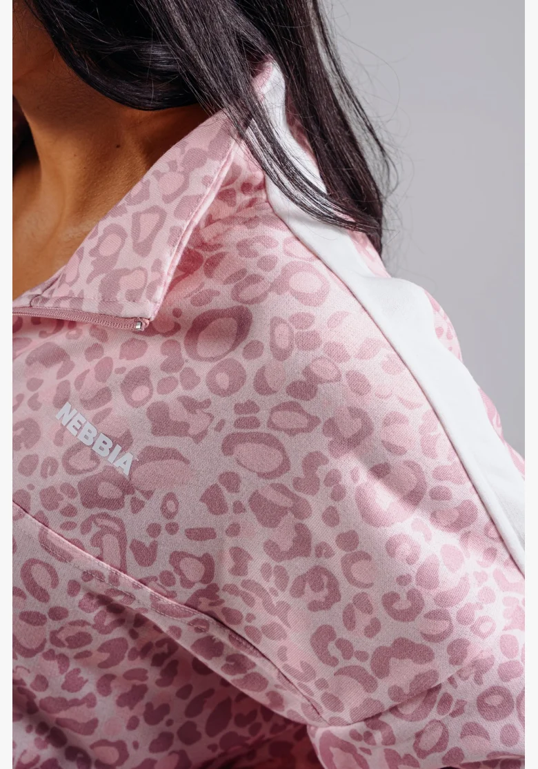 NEBBIA Half-zip sweatshirt with leopard pattern PRIMAL pink