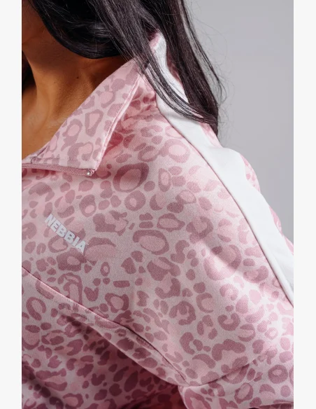 NEBBIA Half-zip sweatshirt with leopard pattern PRIMAL pink