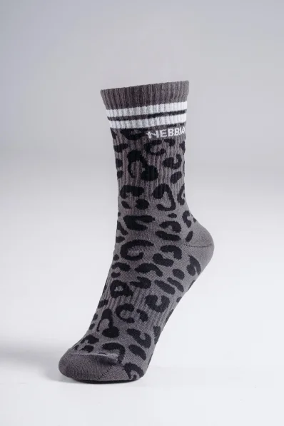 NEBBIA Crew socks with leopard pattern PRIMAL black