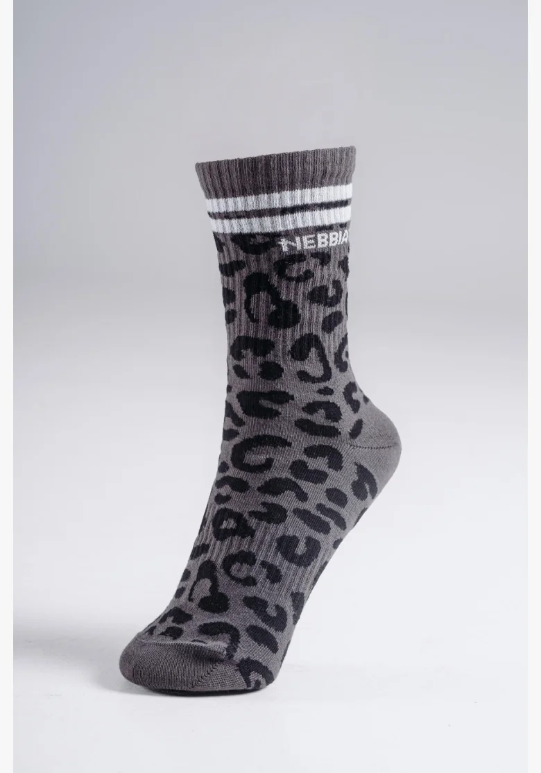 NEBBIA Crew socks with leopard pattern PRIMAL black