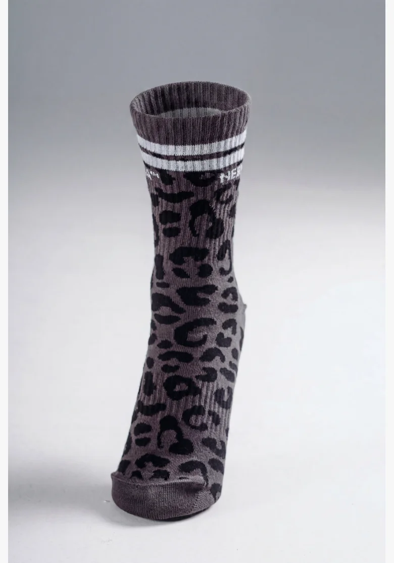 NEBBIA Crew socks with leopard pattern PRIMAL black