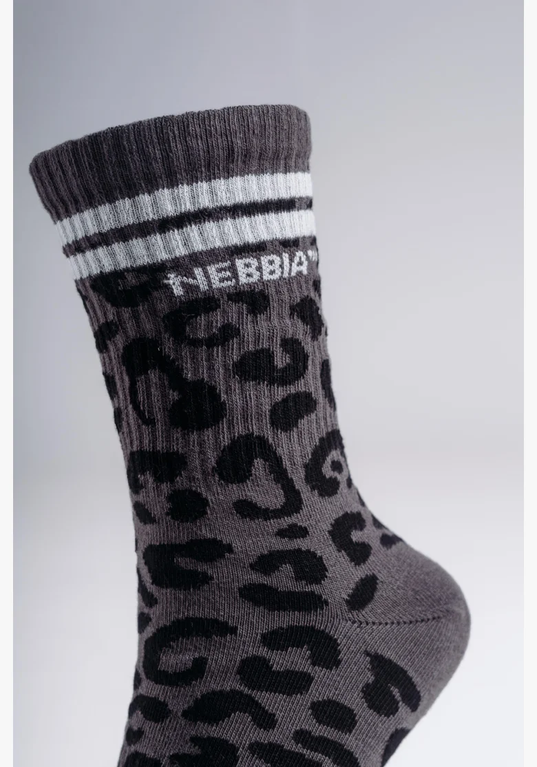 NEBBIA Crew socks with leopard pattern PRIMAL black