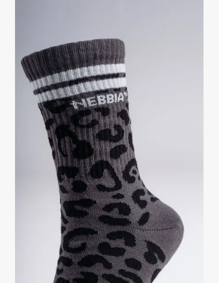NEBBIA Crew socks with leopard pattern PRIMAL black