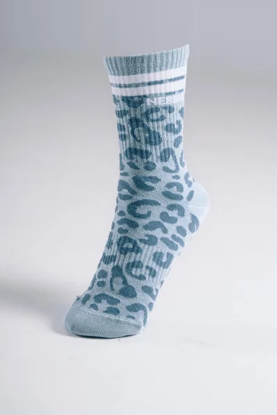 NEBBIA Crew socks with leopard pattern PRIMAL blue