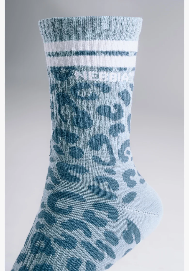 NEBBIA Crew socks with leopard pattern PRIMAL blue