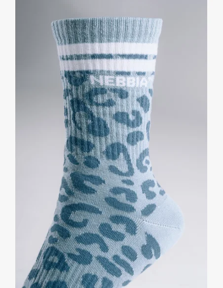 NEBBIA Crew socks with leopard pattern PRIMAL blue