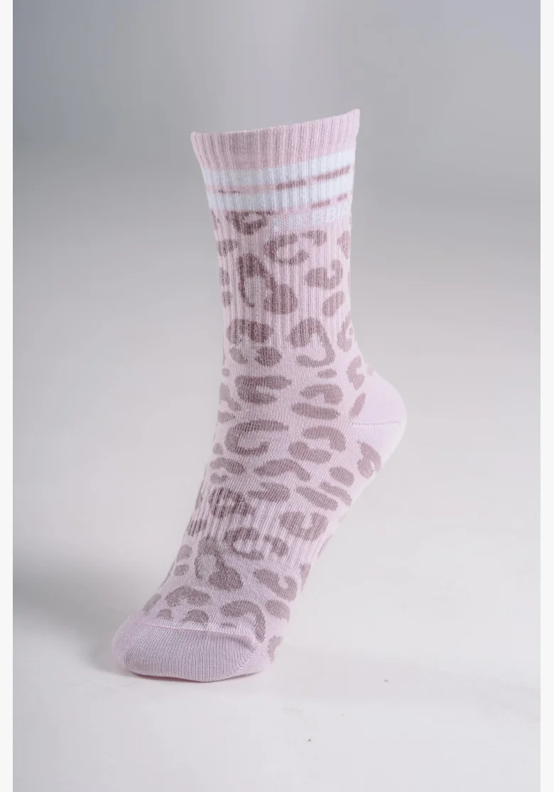 NEBBIA Crew socks with leopard pattern PRIMAL pink