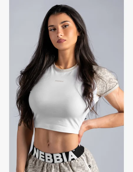 NEBBIA Crop top with leopard pattern '97 PRIMAL cream