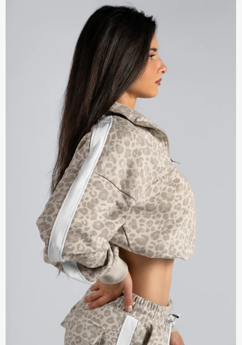 NEBBIA Half-zip sweatshirt with leopard pattern PRIMAL cream