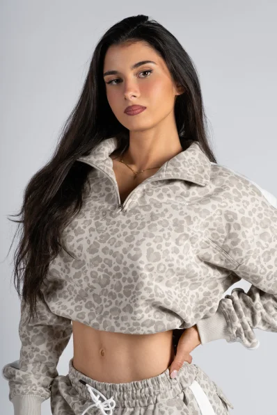 NEBBIA Half-zip sweatshirt with leopard pattern PRIMAL cream