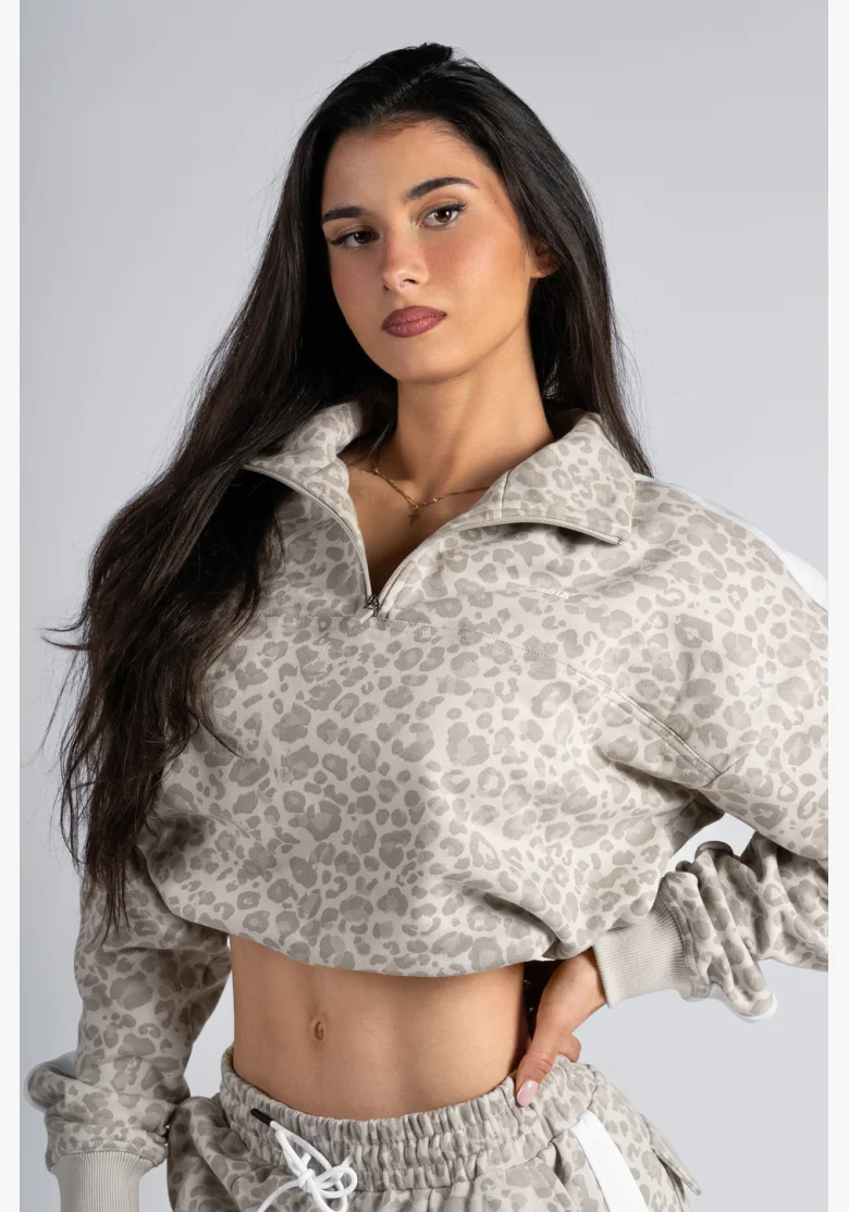 NEBBIA Half-zip sweatshirt with leopard pattern PRIMAL cream