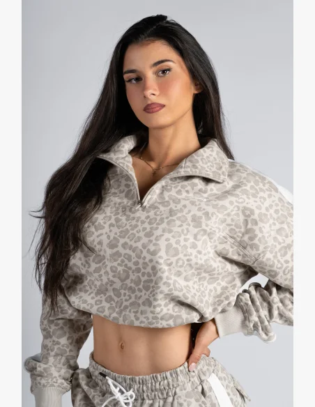 NEBBIA Half-zip sweatshirt with leopard pattern PRIMAL cream