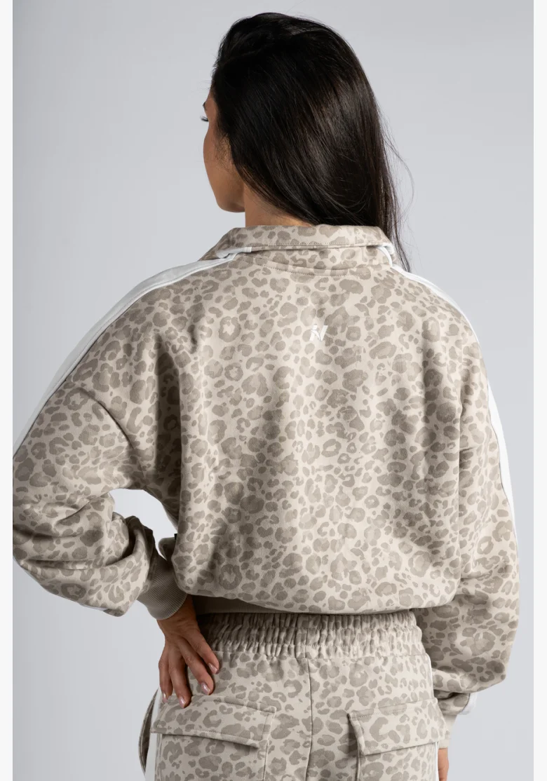 NEBBIA Half-zip sweatshirt with leopard pattern PRIMAL cream