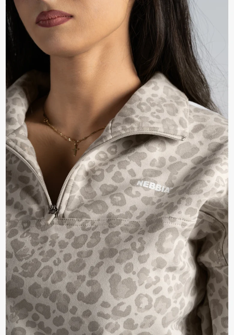 NEBBIA Half-zip sweatshirt with leopard pattern PRIMAL cream