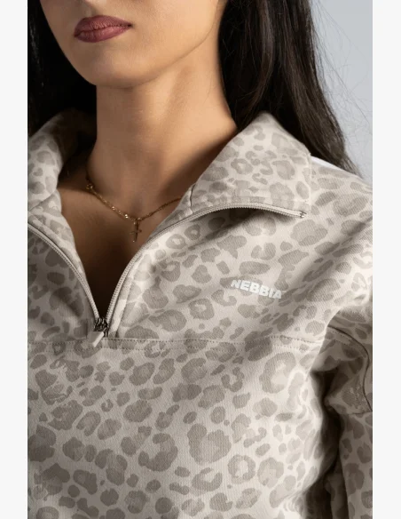 NEBBIA Half-zip sweatshirt with leopard pattern PRIMAL cream