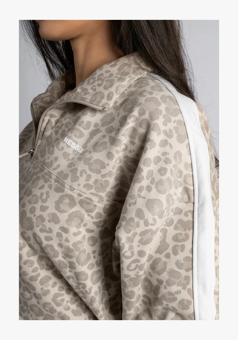 NEBBIA Half-zip sweatshirt with leopard pattern PRIMAL cream