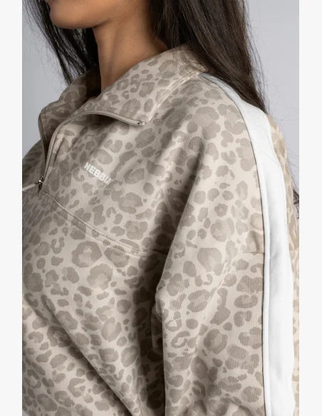 NEBBIA Half-zip sweatshirt with leopard pattern PRIMAL cream
