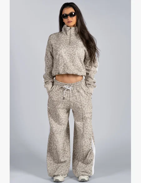 NEBBIA Half-zip sweatshirt with leopard pattern PRIMAL cream