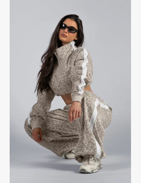 NEBBIA Half-zip sweatshirt with leopard pattern PRIMAL cream